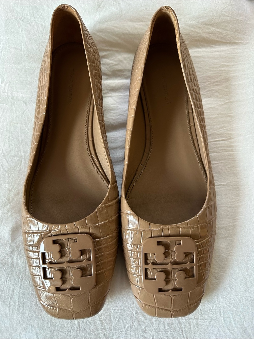Tory Burch Georgia Ballet Flat CrocEmbossed Leather Flats Almond Flour Size 10.5